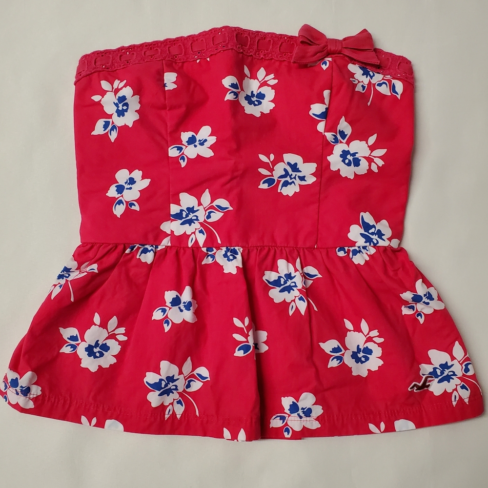 Hollister M Vintage Y2K Hot Pink Strapless Floral Peplum Top